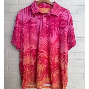 Birdie Bound Golf Men's Tropical Pink Orange Ombre Stretch Polo Shirt sz L